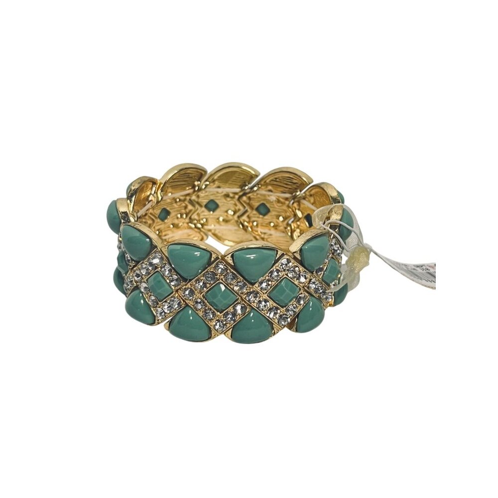 Gold Tone, Clear Rhinestones And Aqua Blue Cabochons Bracelet (6240) - Picture 4 of 5